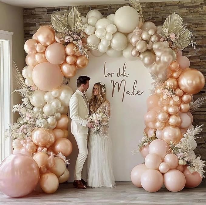 Blush Pink Balloon Garland, Double Stuffed Light Pink White Champagne Pearl Balloons Dusty Rose Nude Beige Neutral Balloon Arch Kit for Baby Shower Birthday Bridal Shower Wedding Party Decorations