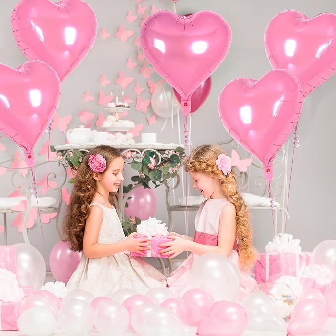 12 Pcs Heart Balloons,18 inch Pink Heart Foil Balloons Love Balloon Valentine Balloon for Birthday Party Wedding Engagement Party Baby Shower Valentine Day Decorations (pink)
