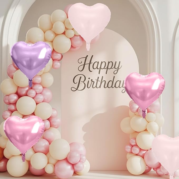Pink Purple Heart Balloons, 10 Pcs Light Pink and Purple Heart Shaped Balloon, 18 Inch Pastel Foil Balloons for Girls Women Butterfly Brithday Bridal Baby Shower Wedding Valentines Party Decoration