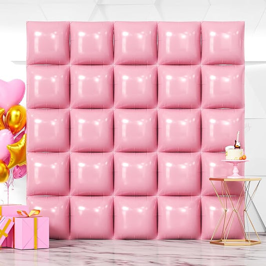 NISOCY 25PCS Pink Square Foil Balloons Wall Backdrop Double Sided Light Pink Balloon Tunnel Arch Kit for Birthday Baby Shower Gender Reveal Wedding Anniversary Valentines Easter Party Decorations