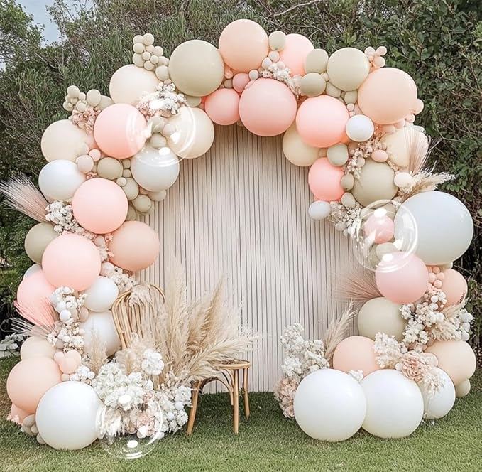 Pink White Sand Balloon Garland Double Stuffed Pastel Pink Cream Beige Balloon Arch Kit Boho Light Blush Nude Balloons for Baby in Bloom Baby Shower Women Birthday Wedding Party Decor