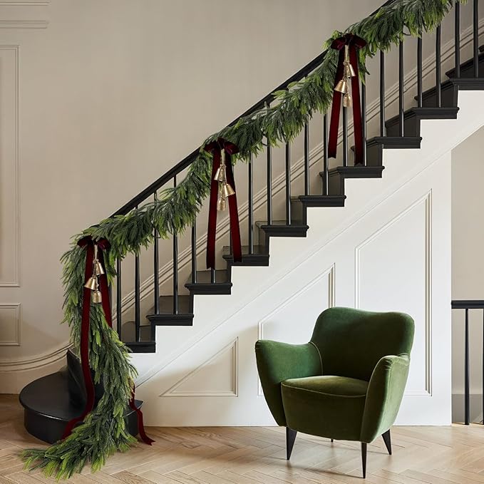 N&T NIETING 6FT Christmas Norfolk Pine Garland Real Touch Pine Artificial Faux Greenery Garlands Winter Christmas Garland for Table Mantle Fireplace Holiday Indoor Outdoor Xmas Decorations (6 Pcs)