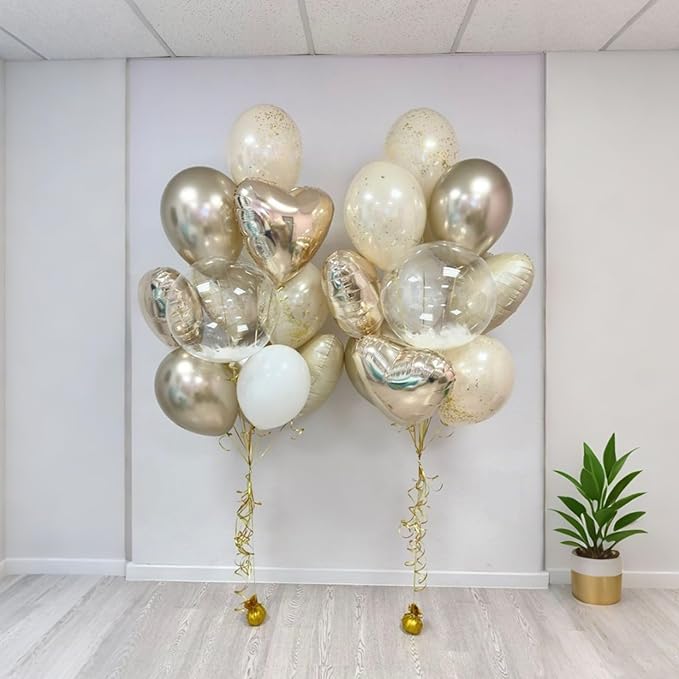 Champagne Gold Heart Balloons,12Pcs 18 Inch Light Gold Foil Love Heart Shaped Balloons for Pastel Yellow Birthday Party Wedding Engagement Anniversary Baby Shower Valentines Day Decorations