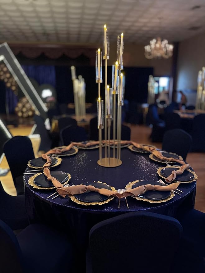 20Sets Floor Gold Candelabra Wedding Centerpieces for Tables,48" Tall Clear Candle Holders Taper Candlestick with Arcylic Lampshades for Birthday Christmas Party candelabros para centros de mesa