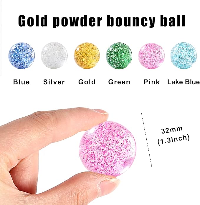 Ayfjovs 24PCS Glitter Bouncy Balls for Kids Party Favors, 32mm 6 Colors Rubber Bounce Balls Bulk, Easter Bag Filling, Easter Basket Stuffers
