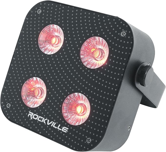 Rockville Mini IR4 Black LED Wash Light, RGBWA+UV, Compact, App Control, LCD, Wireless DMX, Remote, Rechargeable, Perfect for DJ & Event Lighting