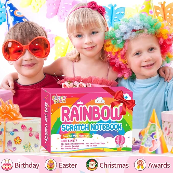 Party Favors for Kids: 48 Pack Rainbow Scratch Art Notebook Back to School Students Classroom Gifts Bulk for Girls Boys Goodie Bags Stuffers, Return Gifts for Birthday Party Favors Bulk