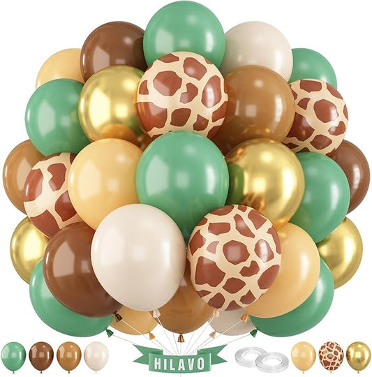 Green Brown Balloons 60 Pcs Jungle Safari Sage Green Brown Gold Cream Balloons Retro Khaki Avocado Apricot Balloon for Boys Giraffe Woodland Animal Baby Shower Birthday Party Decorations