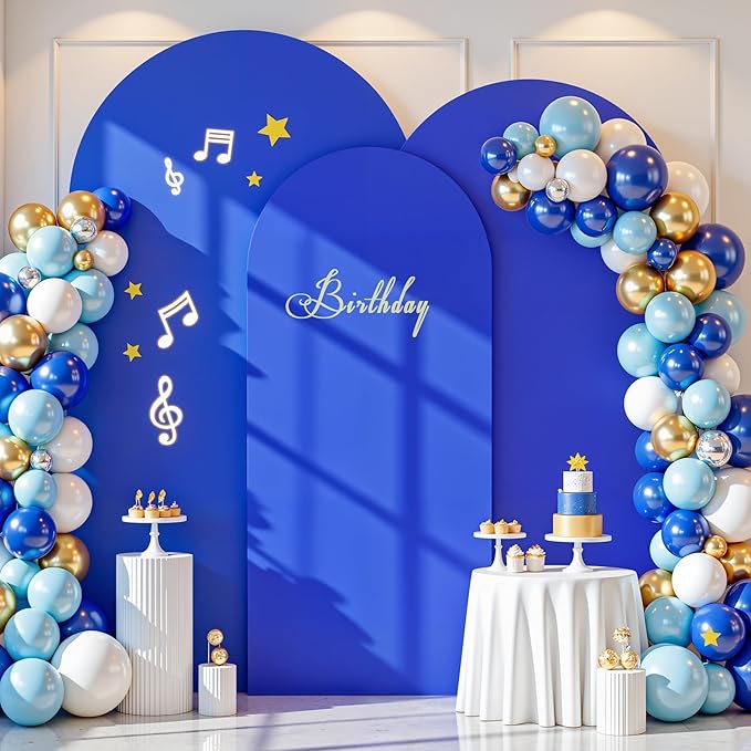 (7.2FT, 6.6FT, 6FT) Wedding Arch Cover Set of 3 Royal Blue Spandex Fitted Arch Cover for Round Top Chiara Backdrop Stand Covers for Birthday Party Banquet Photo Background Decoration