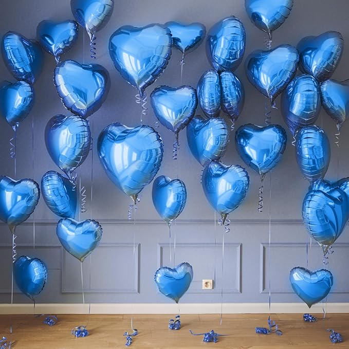 Blue Heart Balloons, 19PCS Blue Heart Shape Balloons, 18Inch with 10Inch Helium Foil Balloon Love Balloon for Birthday Wedding Engagement Valentines Party Anniversary Decorations