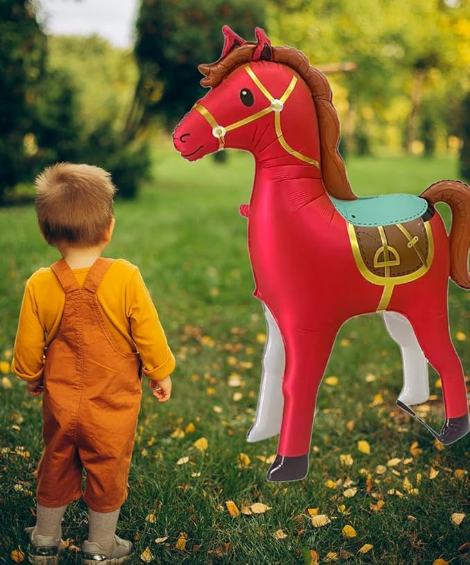 Large 3D Standing Horse Foil Balloon,58 Inch Inflatable Horse Balloons Party Decoration,Western Themed Decor for Cowboy Birthday,Baby Shower Self-Standing Animal Decorations Supplies (Red)