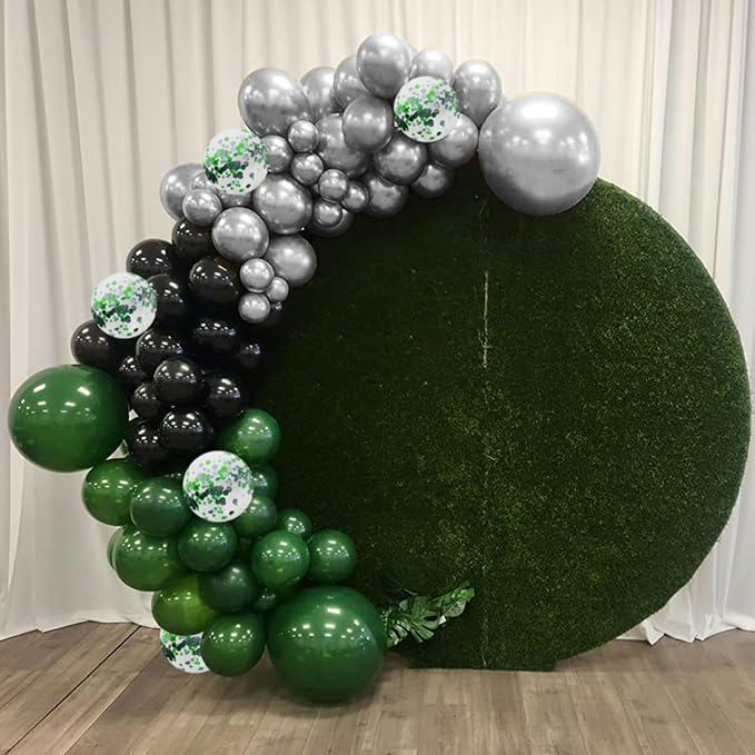 Green Black Balloons Dark Green Black Silver Confetti Balloons 35 Pcs 12 Inch Football Video Gamer Helium Latex Balloon for Boys Men Soccer Army Graduation Baby Shower Birthday Party Decorations