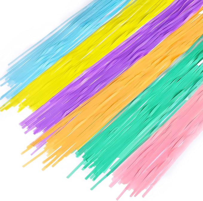 BRAVESHINE Tinsel Foil Fringe Curtains - 2Pcs 3.2x8.2ft Pastel Colourful Photo Backdrop for Christmas New Years Princess Birthdays Easter Bunny Bridal Shower Fairy Kids Candy Donuts Party Decorations