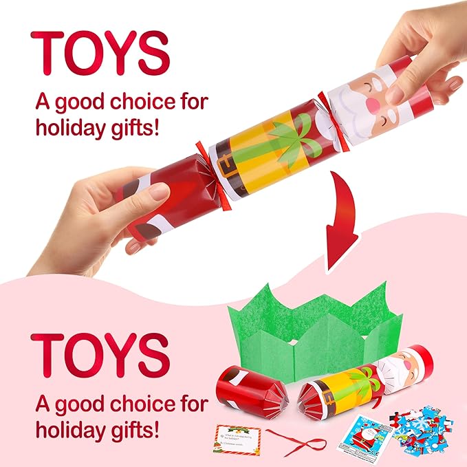 10 Pack Christmas Party Favor Non-Snap Christmas Table Favor with Party Hats Joke Little Gifts Inside for Kids Adults, Xmas Table Decorations Holiday Party Favor Xmas Dinner Traditions Supplies