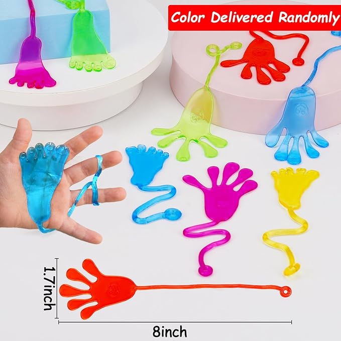 24pcs Sticky Hands Feet for Kid Party Favor Easter Egg Filler Goodie Bag Stuffer Treasure Box Toy Classroom Prize Student Return Gift Bag Stuff Bulk Toy Pinata Filler Small Favor Slap Hand Supplies