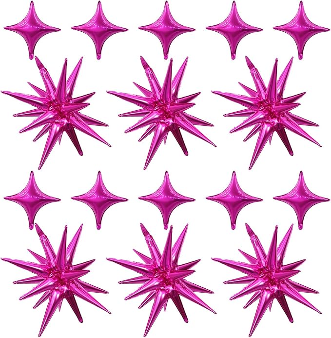 Hot Pink Star Balloon,Pink 6Pcs 22Inch Explosion Star Balloons and 10Pcs 10Inch Four Angle Balloons Kit for Girls Women Birthday Anniversary Baby Shower Wedding Party Decorations