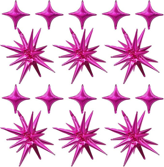 Hot Pink Star Balloon,Pink 6Pcs 22Inch Explosion Star Balloons and 10Pcs 10Inch Four Angle Balloons Kit for Girls Women Birthday Anniversary Baby Shower Wedding Party Decorations