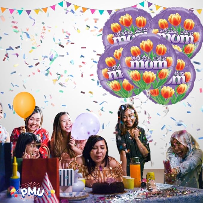 PMU Birthday Wishes Mom Tulips 18 Inch Mylar-Foil Balloon Pkg/25