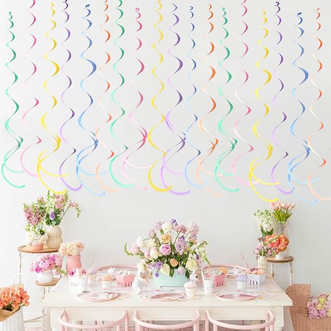 36 Pcs Pastel Hanging Swirl Decorations Pastel Color Felt Swirl Streamer Spiral Ceiling Decorations Garland for Macaron Colorful Birthday Wedding Baby Shower Easter Party Supplies