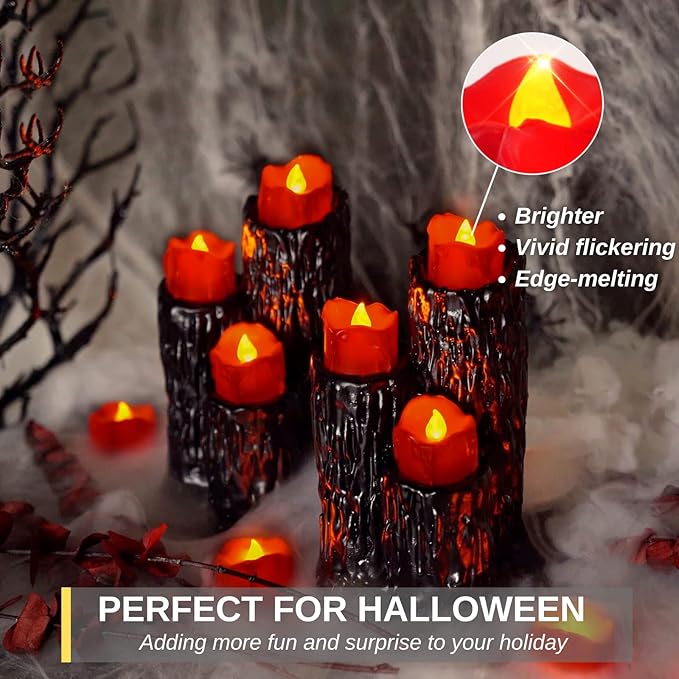 Homemory 48-Pack Halloween Red Dripping Flameless Tea Lights, Battery Operated Flickering LED Candles, Safe for Pumpkins, Party & Holiday Decor, 1.58" D x 1.2" H, Warm White Glow