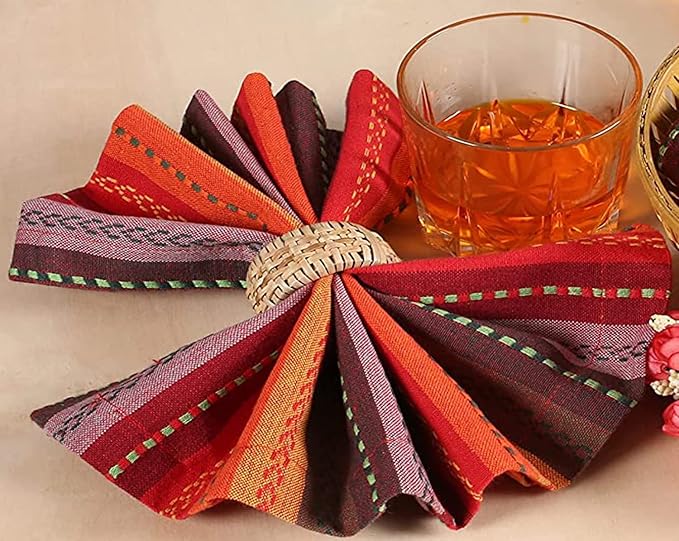 Cotton Cloth Napkins Set of 12 - Beautiful Elegant Soft Washable Reusable 18x18 Inch Dinner Napkin Perfect for Dining Table Décor Wedding Cocktail Party Thanksgiving Easter & Everyday Use - Red Multi