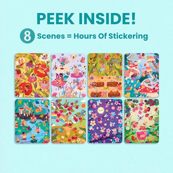 Fairies in The Garden by Cupkin, Toddler Sticker Book for Kids, Fairies Toy, Toddler Road Trip Essentials, 300+ Girly Stickers + 8 Sticker Scenes and Coloring Pages, Stickers Ages 2+