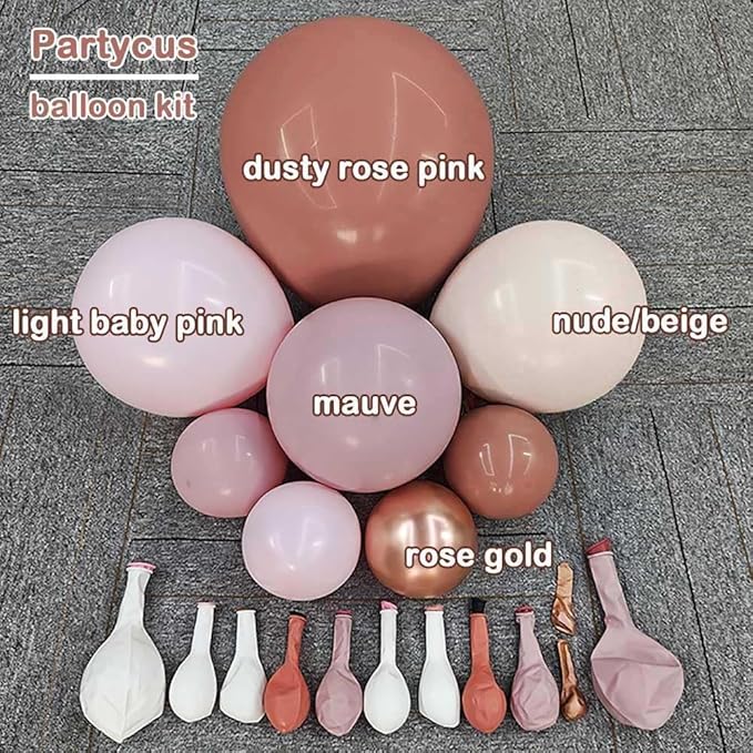 Dusty Rose Pink Balloon Arch Kit Double Stuffed Mauve Light Pink Matte Blush Nude Boho Balloon Garland for Baby Shower Birthday Bridal Wedding Fall Thanksgiving Party Decoration