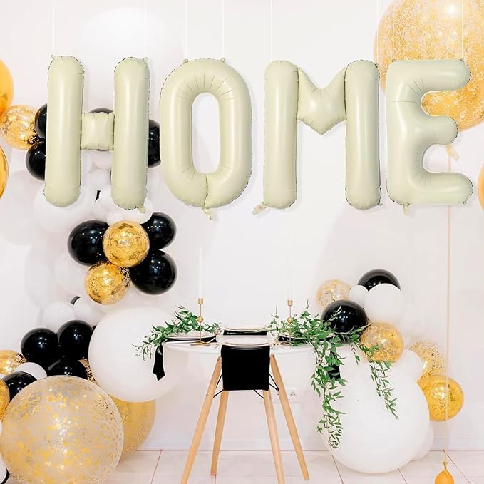 40 Inch Beige HOME Balloon Banner for House Warming Decoration Party, Large Cream White Foil Letter Balloons Sign for Housewarming, New Home Party, Homecoming Decor and Welcome Home Decorations