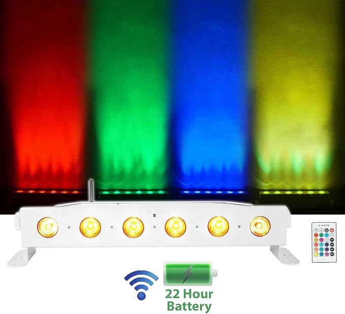 Rockville Best Strip 60 White 36W Rechargeable Wash Light Bar, 6x6W RGBWA+UV LEDs, Wireless DMX, IRC Remote, for DJs, Events, and Stage Lighting