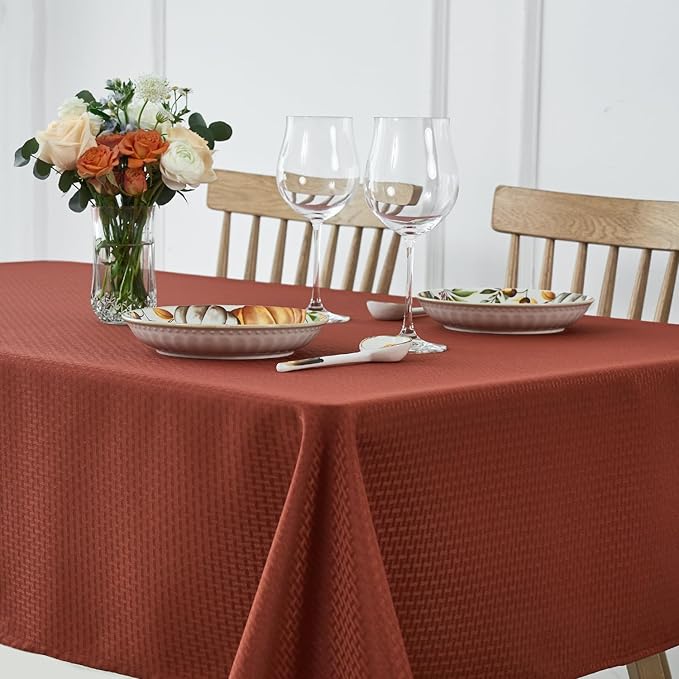 maxmill Fall Tablecloth Stain Resistant Waterproof Wrinkle Resistant Spillproof Soft Weave Texture Table Cloth for Dining Room, Harvest Thanksgiving Dinner, Rectangle 60 x 140 Inch, Rustic Brick
