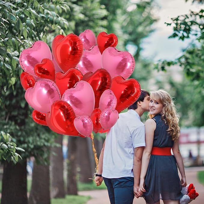 TONIFUL Red and Pink Heart Balloons and Sweet Love Balloon Kit Valentine’s Day Foil Mylar Balloons Decoration for Valentine's Day Wedding Bridal Shower Anniversary Engagement Party Supplies