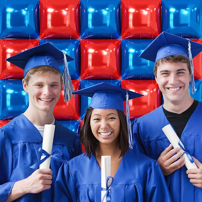 NISOCY 25PCS Red Blue Square Foil Balloons Wall Backdrop Double Sided Red Deep Blue Balloons Arch Kit for Birthday Graduation 4th of July Independence Baby Shower Wedding Party Decorations
