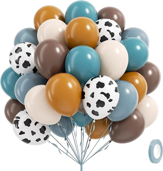 60pcs Cowboy Balloons, Brown Slate Blue Dusty Blue Sand White Latex Western Balloons for Farm Cowboy Western Baby Shower Birthday Party Decorations
