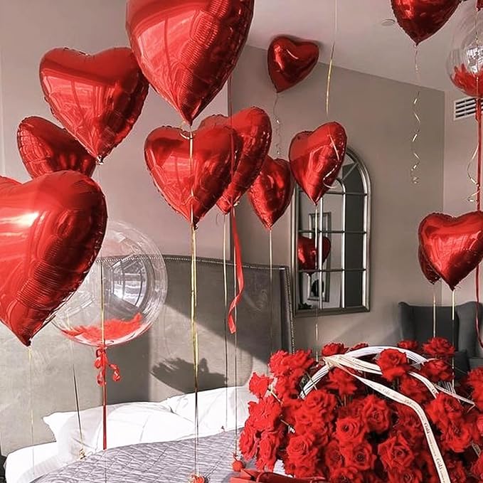 Red Heart Balloons, 18 Inch Metallic Red Foil Balloon Helium 10Pcs Large Ruby Heart Shape Foil Balloons for Wedding Girls Women Birthday Anniversary Bachelorette Valentines Day Baby Shower Mother Day