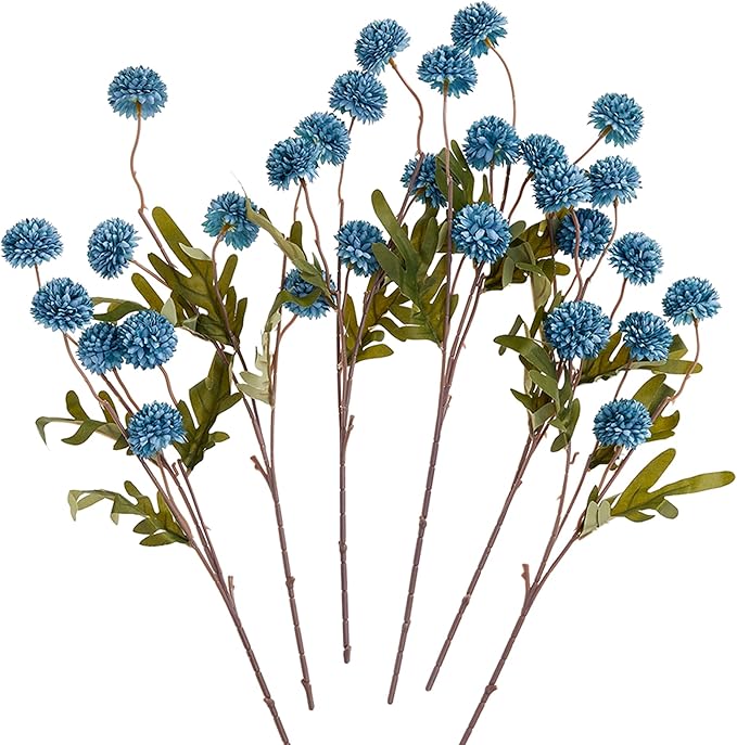SITUMEIZI Dusty Blue Flowers, Faux Silk Mini Chrysanthemum Stems, 6Pcs Fake Mums Artificial Flowers for DIY Wedding Centerpieces, Home Decor, Vase Arrangements and Floral Crafts