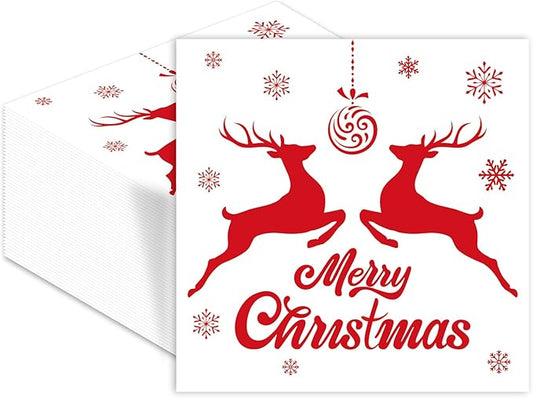 Party Napkins 40 pcs Paper Napkins Disposable 13 X 13 Inches Cocktail Napkins For Birthday Picnic Wedding Baby Shower Tea Party Decorations (merry christmas)
