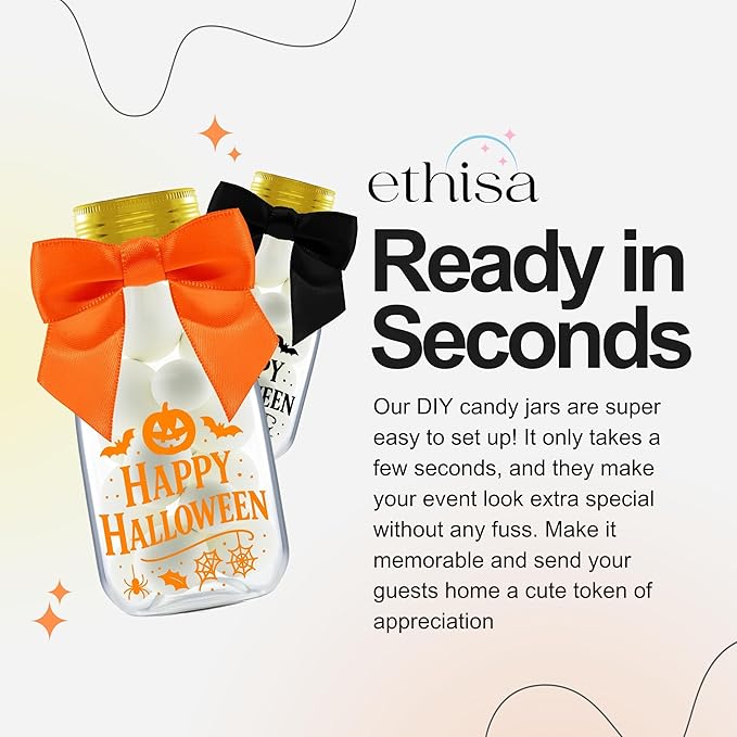 Halloween Decorations Plastic Jars – Spooky 12 Pack Candy Containers & Kid Party Favor Jars for Trick or Treat, Haunted House Parties, and Table Centerpieces Decor - Cute Potion Bottles Gift