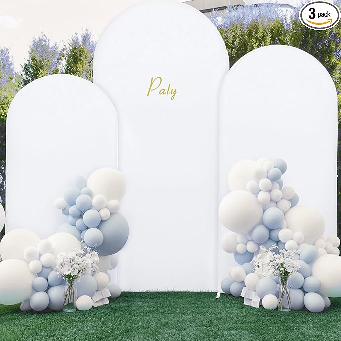 (7.2FT, 6.6FT, 6FT) Wedding Arch Cover Set of 3 White Spandex Fitted Arch Cover for Round Top Chiara Backdrop Stand Covers for Birthday Party Banquet Photo Background Decoration