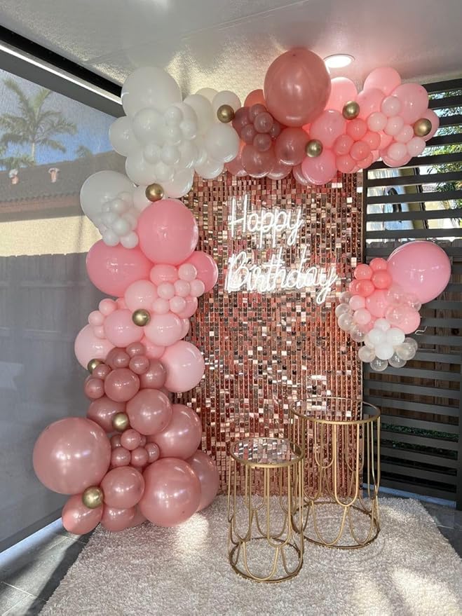 Pink Balloons Set,12 Inch Metallic Pink Pearl Pink Macaron Pink Light Pink Confetti Pink Different Shades Balloons For Girl Women Birthday Decorations Wedding Party Decorations Supplies
