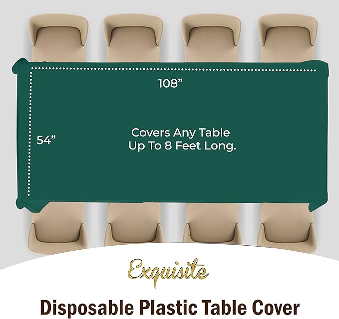 Party Solids 6-Pack Premium Plastic Tablecloth 54in. x 108in. Rectangle Plastic Table Cover - Dark Green