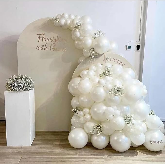 Pearl White Balloons Double Stuffed Pearl Balloons Arch With Pearl Stickers 5/10/12/18 Inch Bridal Shower Balloon Arch Pearl Ivory Balloon Garland For Wedding Birthday Baby Shower Decorations