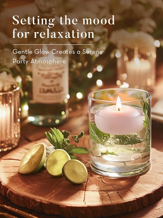 White Floating Candles 2 inch, 24 Pack Floating Candles 5-6 Hours Long Burning, Unscented Floating Candle for Centerpieces, Wedding, Christmas Lights, Romantic Night for Her/Him Set