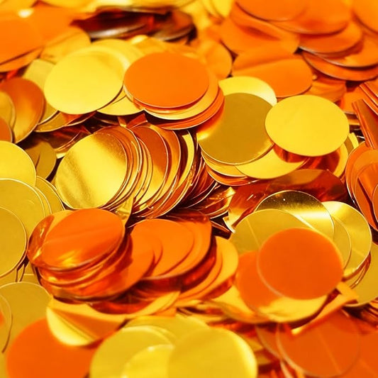 Orange and Gold Circular Foil Confetti Decorations: Party Table Metallic Confetti for Balloon Filling, Wedding, Graduation Party Decorations, 100g per Pack