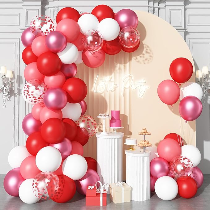 Red Balloons Set 12 Inch Red and White Balloons 35 Pcs Metallic Red Confetti Balloon for Girls Women Valentines Engagement Wedding Confession Bachelorette Bridal Shower Birthday Party Decorations