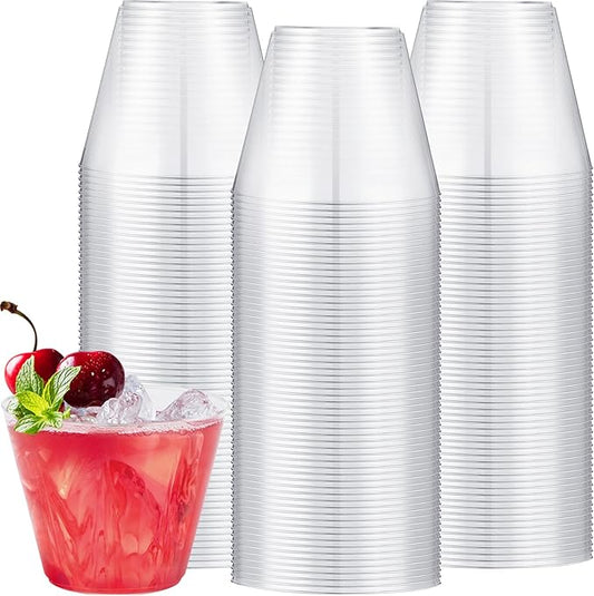 Gejoy 9 oz Rimmed Swirl Plastic Cups Disposable Wine Drinking Cups Clear Elegant Halloween Tumblers for Christmas Party Supplies(Clear,24 Pcs)