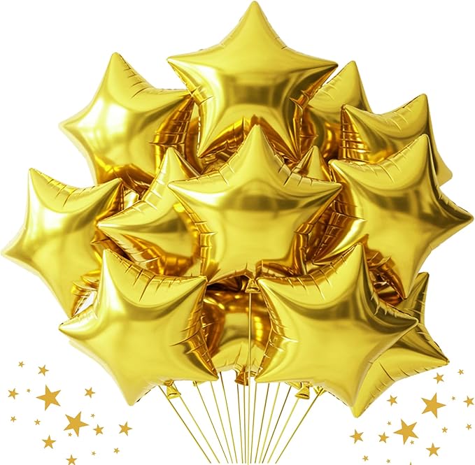 TONIFUL 30Pcs 18 Inch Large Gold Star Shape Foil Balloons Big Gold Stars Helium Mylar Ballons for Birthday Wedding Baby Shower Anniversary Engagement Party Decorations Supplies