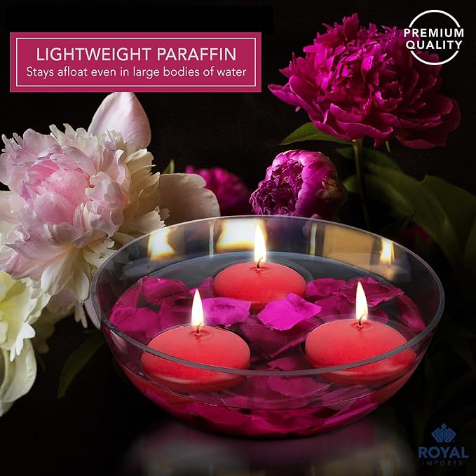 Royal Imports Red Floating Candles 3" - Made in USA Pack of 12 Unscented Dripless Wax Discs - 10 Hour Burn Time - for Centerpieces, Weddings, Events, Home Décor