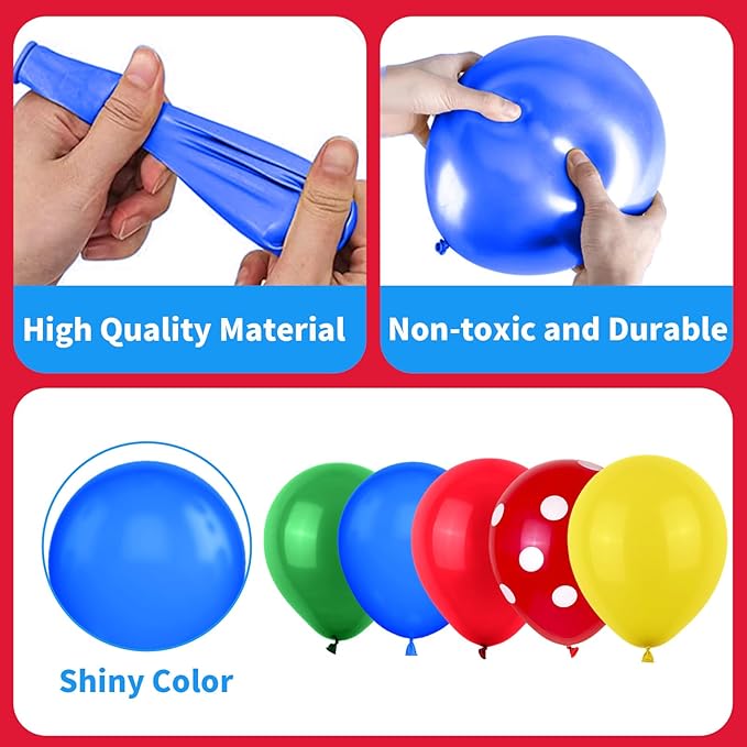 Red Yellow Blue Balloons, Red Blue Green Party Balloons Red Polka Dot Balloons Carnival Circus Balloons Yellow Green Latex Balloons For Kids Adults Birthday Carnival Theme Party Wedding Baby Shower
