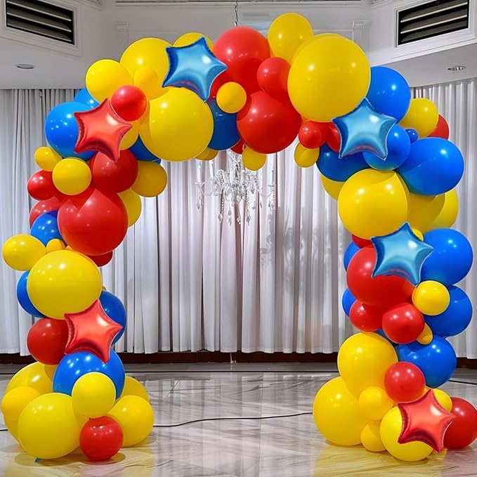 Red Yellow Blue Balloon Garland Arch Kit, 160Pcs Red Yellow Blue Latex Balloons with Star Foil Balloons for Baby Shower Bridal Shower Gender Reveal Birthday Party Decorations