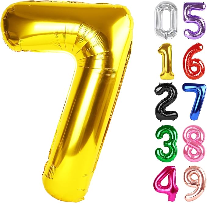 Gold Number 7 Balloon 40 Inch, 7th Birthday Party Decorations for Children, Giant 7 Foil Balloon for Party Supplies